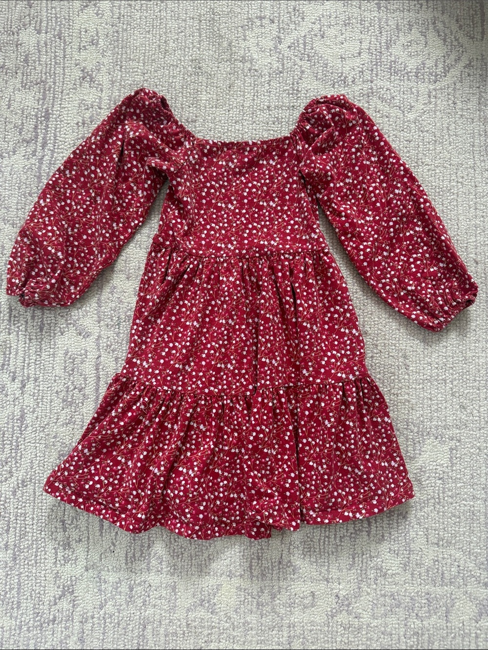 Alice + Ames Red Floral Square-Neck Tiered Dress